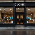 A modern UK retail storefront with a closed sign, reflecting cyber disruption and economic challenges in the retail sector.