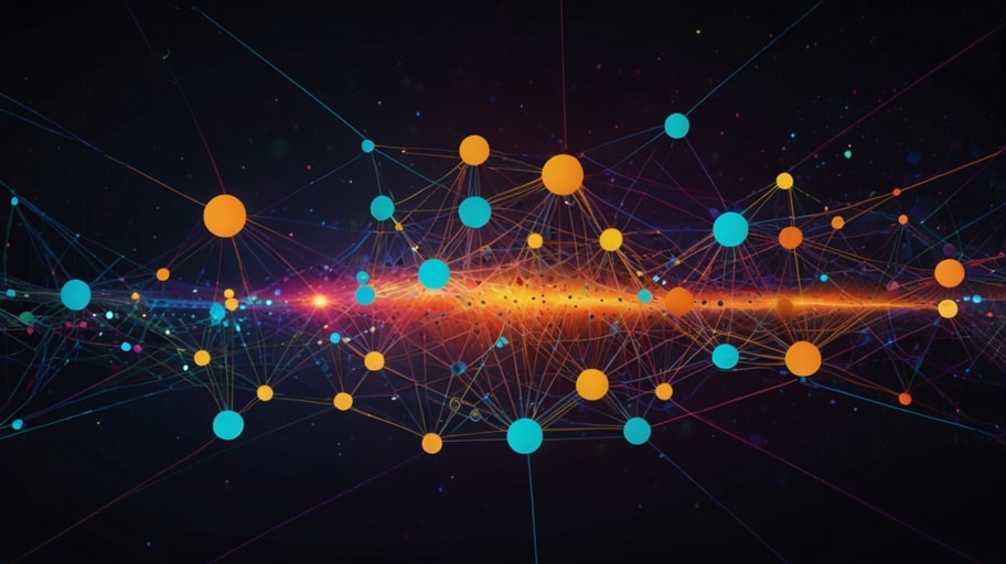 A digital illustration of Polkadot’s blockchain network, showcasing interconnected nodes and parachains in a vibrant, futuristic design with glowing lines symbolizing cross-chain communication.