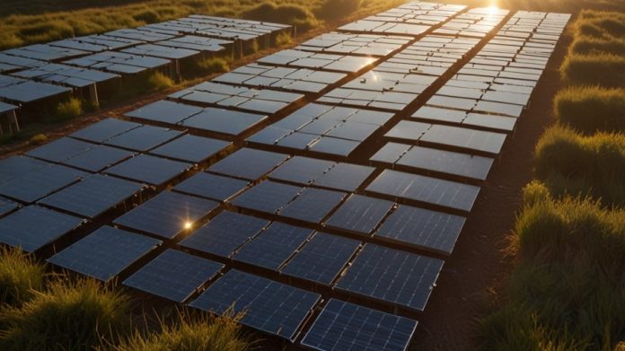 A sleek array of advanced solar panels glows under sunlight, showcasing cutting-edge technology developed by a UK startup revolutionizing green energy.