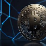 A sleek digital illustration of the Litecoin logo, featuring a silver coin with the prominent "L" symbol, set against a futuristic blue and gray blockchain network background with glowing nodes and transaction lines.