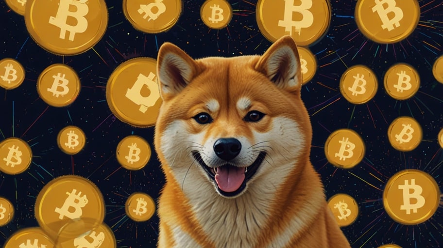 A vibrant digital illustration of the Dogecoin logo featuring a cheerful Shiba Inu dog with a gold coin backdrop, symbolizing the cryptocurrency's playful and community-driven identity.