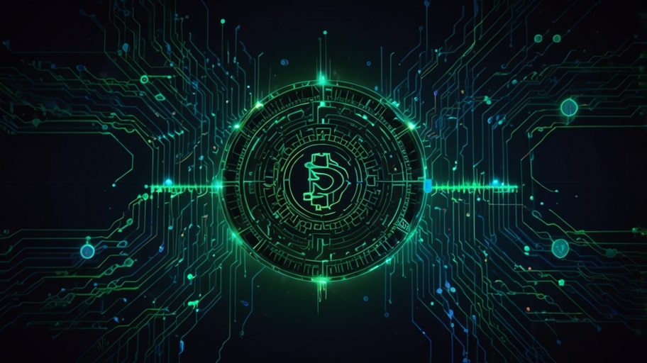 Digital artwork of the Sui cryptocurrency logo glowing against a futuristic blockchain network background.