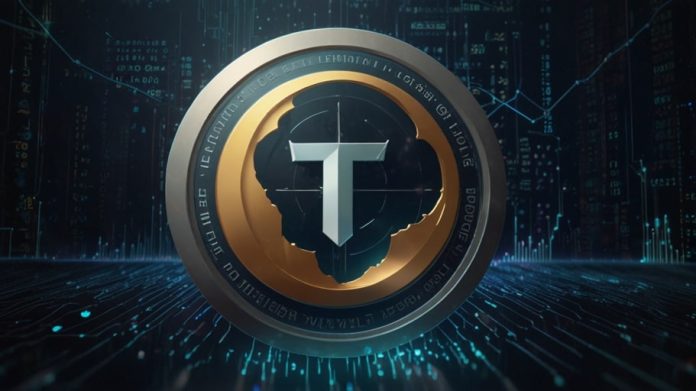 A digital illustration of the Tether (USDT) logo, featuring a stylized 