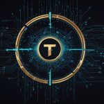 A vibrant digital illustration of the Toncoin (TON) cryptocurrency logo, featuring a sleek, futuristic design with glowing blue and white accents against a dark blockchain-inspired background.