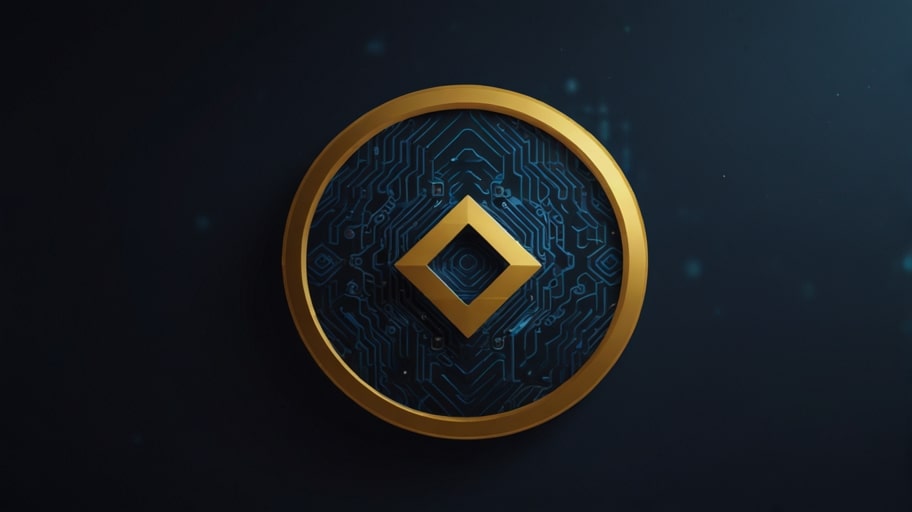 A vibrant digital illustration of the Binance Coin (BNB) logo, featuring a golden coin with the BNB symbol prominently displayed against a dynamic, futuristic blue and black background with subtle blockchain patterns.