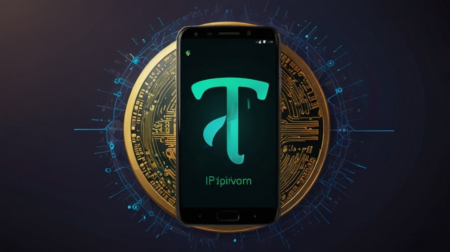 A digital illustration of a smartphone displaying the Pi Network logo with a rising cryptocurrency chart in the background, symbolizing Pi coin’s growth and mobile mining innovation.