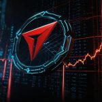 A digital illustration of a glowing TRON logo with a graph showing its rising market cap and price in 2025.