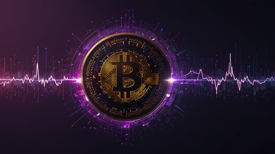 A sleek digital rendering of the Solana cryptocurrency logo, featuring a stylized purple and white circular emblem with the SOL ticker, glowing softly against a dark, futuristic blockchain-inspired background.