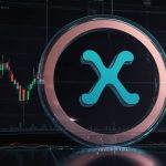 A digital chart showing XRP’s price rise to $2.20 in June 2025, with a green trend line and increased trading volume.