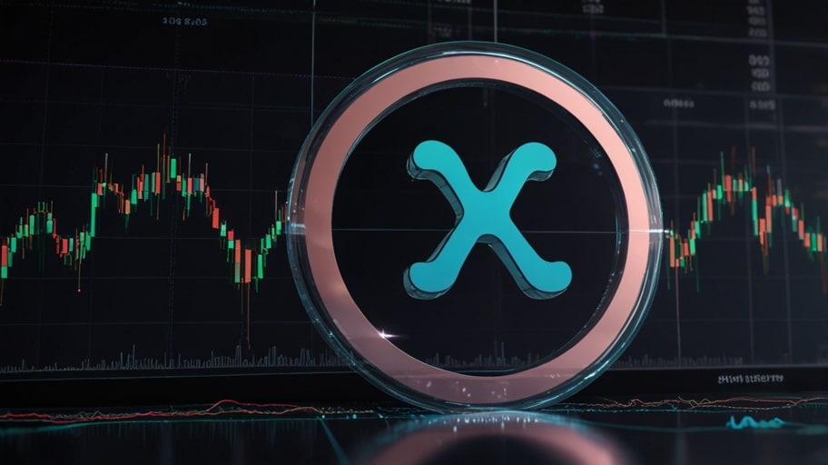 A digital chart showing XRP’s price rise to $2.20 in June 2025, with a green trend line and increased trading volume.