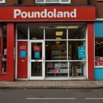 A Poundland store with a red and white sign, glass windows displaying budget products, and a "Closing Down" notice, reflecting the UK retail crisis.