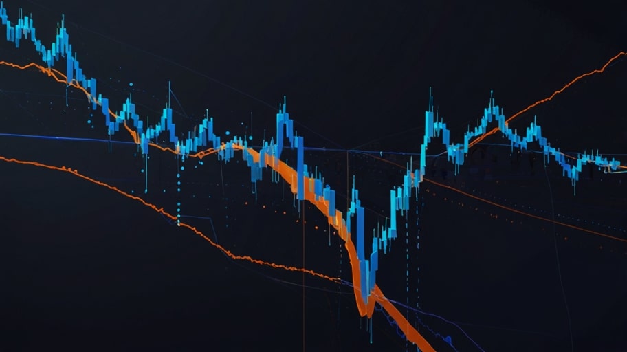 A dynamic digital chart displaying the upward price trend of Hyperliquid’s HYPE token, with a vibrant blue and orange color scheme, set against a futuristic blockchain background.