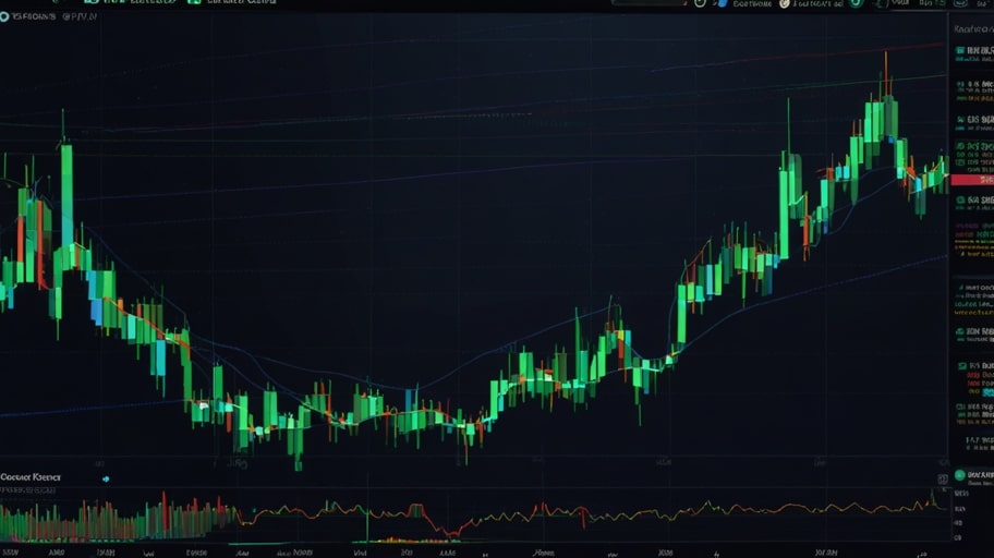A sleek digital chart illustrating Toncoin’s TON price surge, featuring a bold green upward trend line against a minimalist blockchain-inspired background with subtle blue accents.