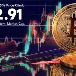 A dynamic line graph illustrating Toncoin (TON) cryptocurrency’s 5.66% price increase to $2.91 over 24 hours, with a $7.18 billion market cap. The chart emphasizes trading volume growth and Telegram integration, set against a backdrop of market trends.