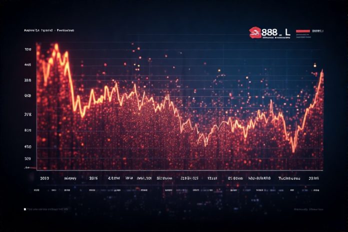 Five-year historical chart showing 888 share price (888.L) performance from 2019 to 2024 with key milestones