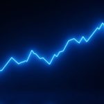 A digital chart displaying the upward price trend of XRP with a glowing blue line against a dark background, symbolizing its recent surge.