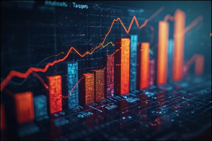 Horizontal bar chart showing analyst price targets for Kainos share price from major investment banks