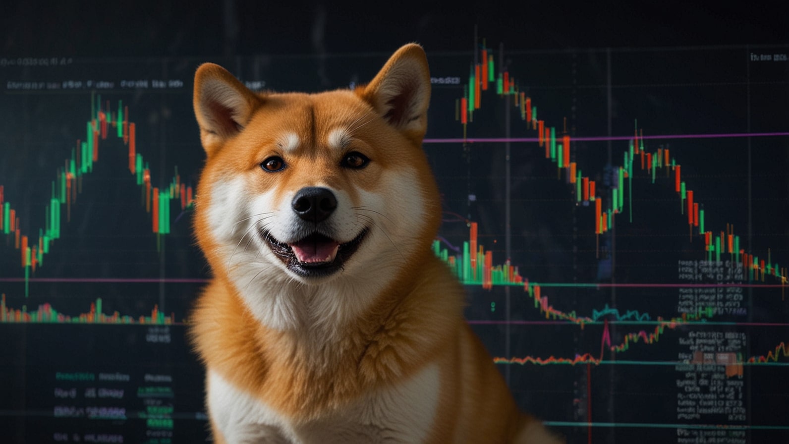Digital illustration comparing Rexas Finance, Dogecoin, and Shiba Inu, featuring their logos against a futuristic blockchain background.