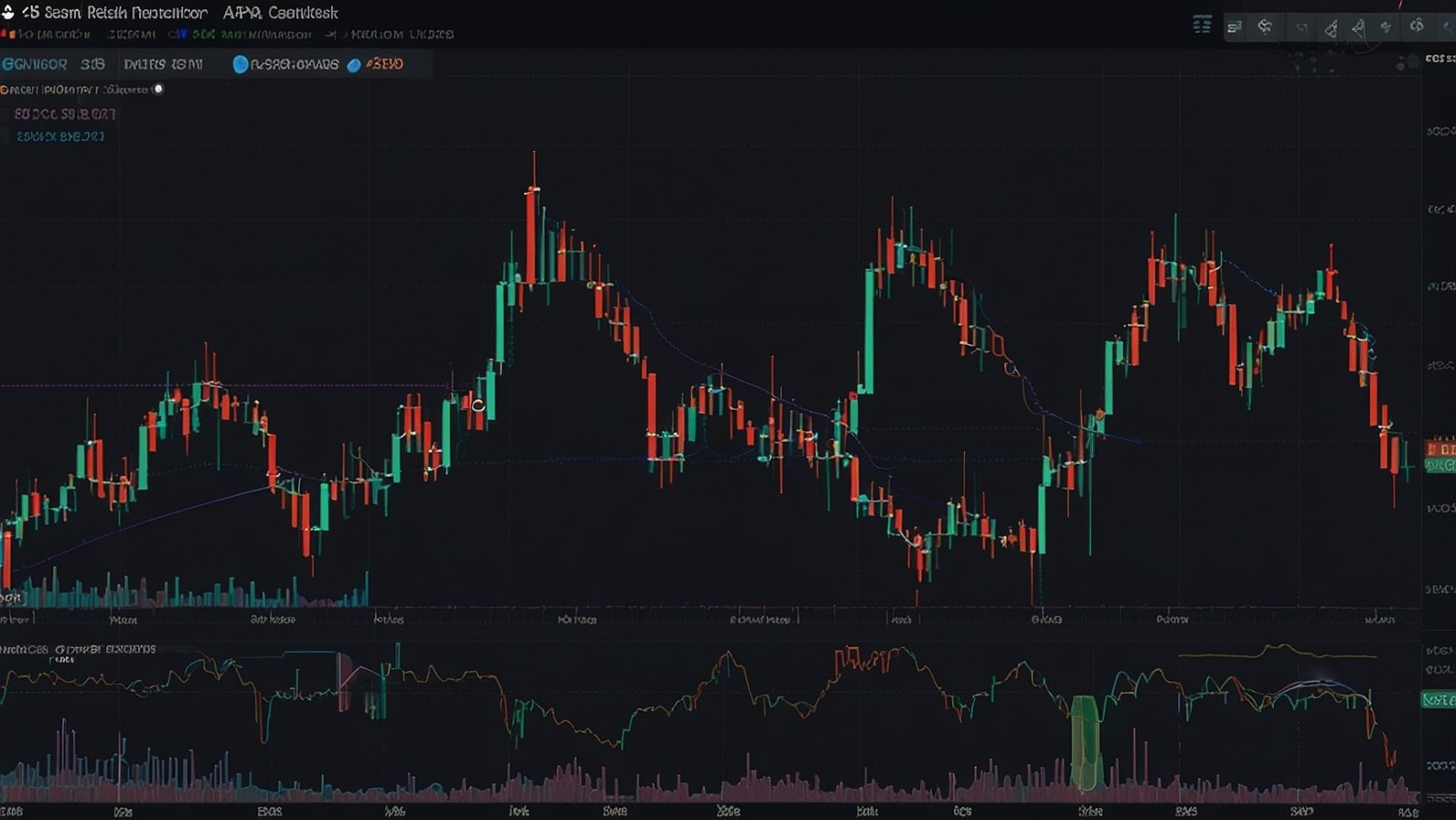 A candlestick chart showing Toncoin’s price fluctuations over the past month, emphasizing a 3.63% daily drop to $3.26, with technical indicators like RSI and moving averages highlighting bearish trends.