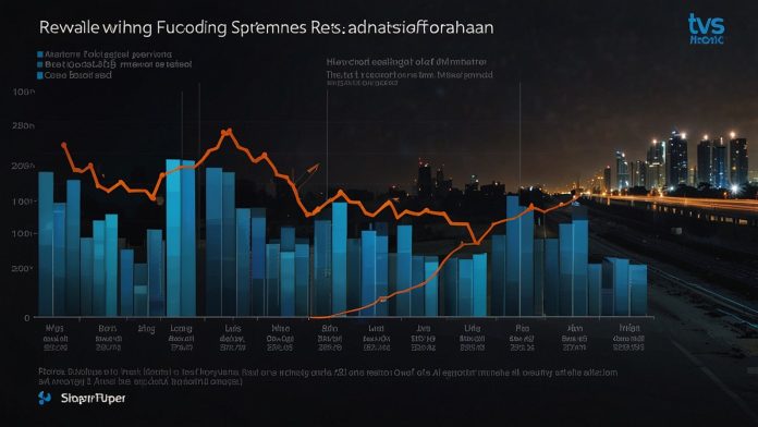 Line chart illustrating the share price fluctuations of TVS Supply Chain Solutions from IPO in August 2023 to July 2025, showing peaks at ₹258, lows at ₹107, and current stabilization around ₹134.