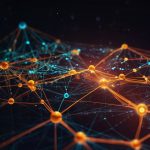 Digital illustration of a vibrant blockchain network with interconnected nodes and glowing Solana logo, symbolizing speed and scalability in a futuristic cryptocurrency ecosystem.