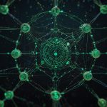 Digital illustration of a vibrant blockchain network with interconnected nodes and glowing Solana logo, symbolizing speed and scalability in a futuristic cryptocurrency ecosystem.