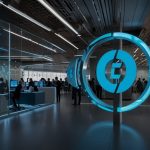 A futuristic digital illustration of Barclays’ logo surrounded by interconnected financial technology icons, set against a sleek blue and white background representing innovation.