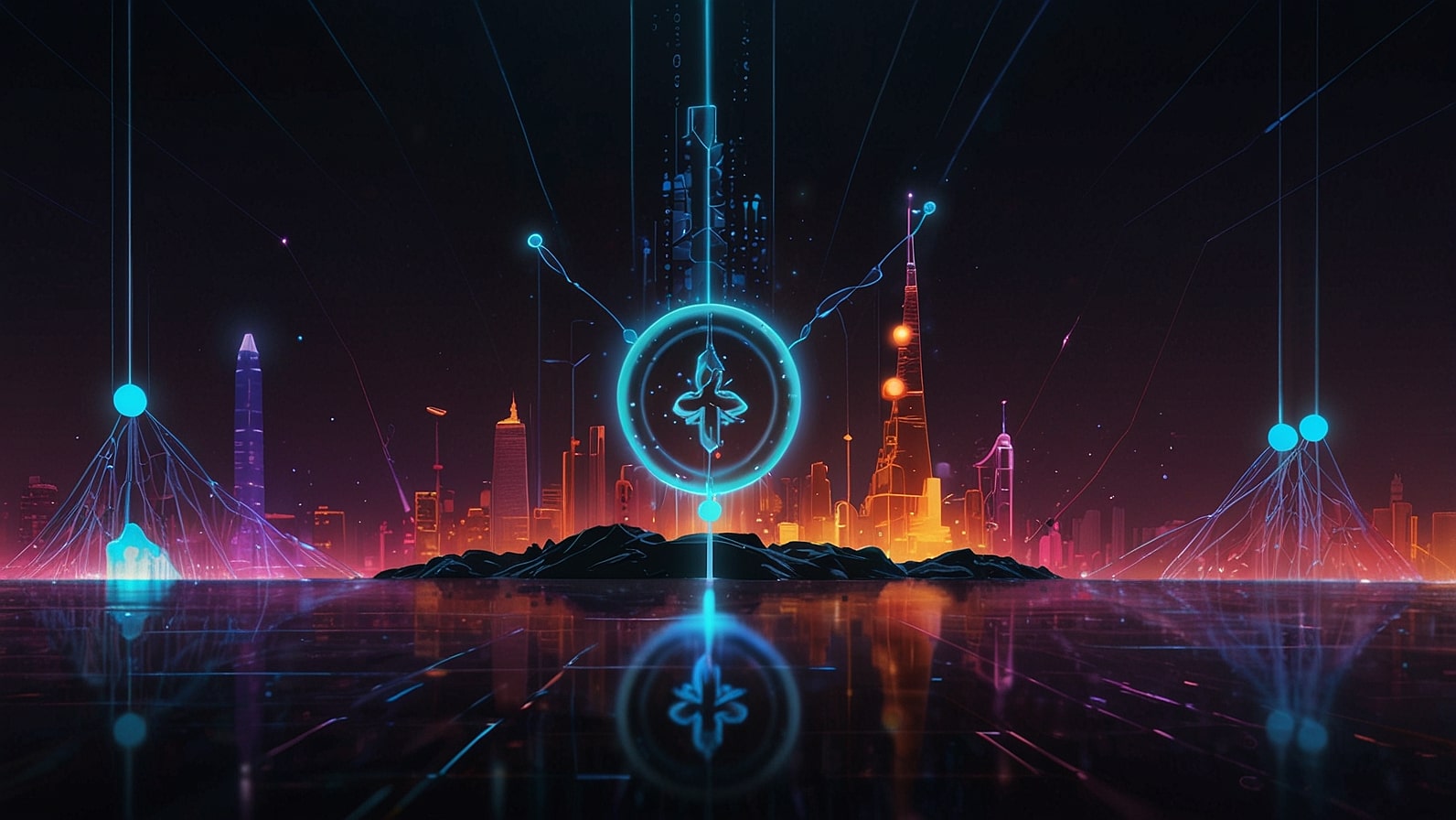 Digital artwork depicting XRP’s financial network, Solana’s high-speed blockchain, and Lightchain AI’s futuristic AI platform, set against a vibrant backdrop of interconnected crypto ecosystems.