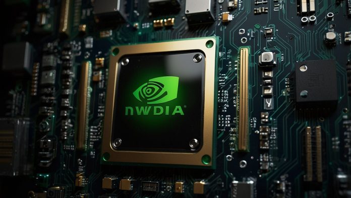 A vibrant line chart displaying Nvidia’s stock price surge in 2025, with a steep upward trend against a dark background, highlighting key milestones and a peak near $170.