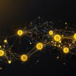 A digital illustration of the Binance Coin (BNB) logo glowing against a dynamic network of interconnected blockchain nodes, with a vibrant yellow and black color scheme.