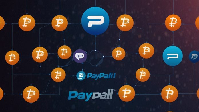 Digital illustration showcasing PayPal and Venmo’s crypto integration, with Chainlink’s oracle network and Solana’s high-speed blockchain illuminated against a backdrop of financial and blockchain icons.