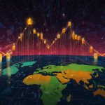 A digital illustration depicting a complex regulatory landscape with stablecoin symbols like USDT and USDC navigating through legal documents, scales of justice, and global maps, symbolising regulatory risks.