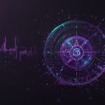 A futuristic digital illustration of the Inspect Coin logo, featuring a glowing purple INSP symbol with a Web3 analytics network background.