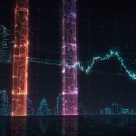 A futuristic digital illustration of the Avalanche blockchain network, showcasing glowing AVAX tokens and interconnected nodes against a backdrop of financial charts, symbolizing the $300 million SkyBridge tokenization deal and VanEck ETF filing.