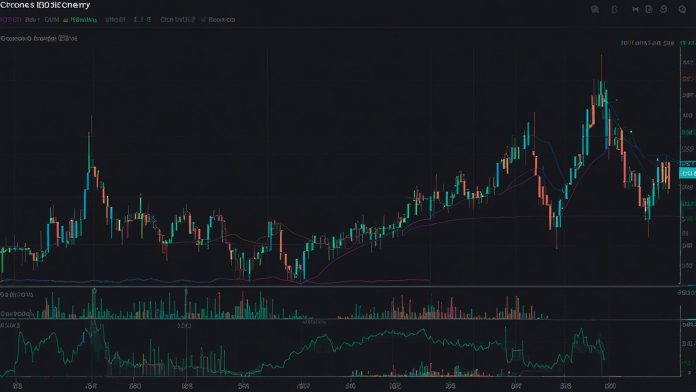 Line chart displaying Cronos (CRO) cryptocurrency price trends in 2025, highlighting an 8.7% daily drop to $0.1352 with market cap and volume data.