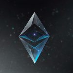 The official Ethereum logo, featuring a geometric diamond shape composed of interconnected triangles in shades of blue and grey against a transparent background.