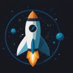 The official logo of the Stellar cryptocurrency, featuring a stylized white rocket orbiting a blue planet-like circle on a transparent background.