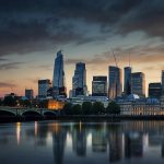 A dynamic stock market chart showing Metro Bank’s share price rising sharply, set against a backdrop of banking and financial icons with a London skyline.