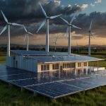 A dynamic stock market chart showing AFC Energy’s share price rising, overlaid with icons of hydrogen fuel cells and renewable energy symbols against a clean energy backdrop.