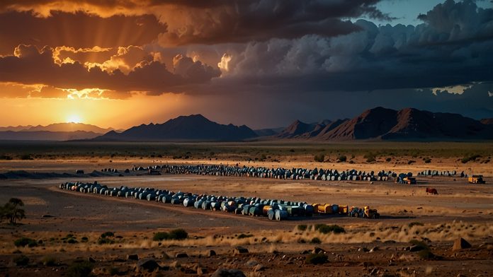A vibrant digital chart showing Premier African Minerals’ share price surging to 0.0310 pence, with a backdrop of lithium mining operations and the Zulu Project in Zimbabwe, dated August 29, 2025.