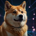 Vibrant digital illustration of the Dogecoin (DOGE) logo featuring the iconic Shiba Inu, set against a dynamic blockchain network, symbolizing its 2025 price surge and whale accumulation.