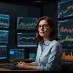 Cathie Wood, CEO of ARK Invest, with a digital stock market background featuring BitMine and Intellia logos, highlighting her latest tech stock investments on August 29, 2025.