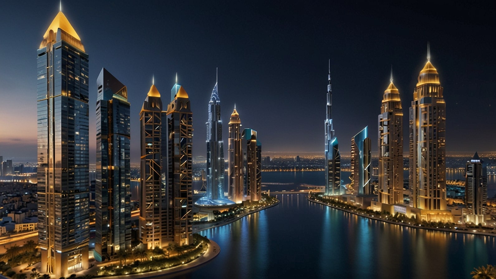 A futuristic digital interface of the Prypco Mint platform, showcasing tokenized Dubai real estate on the XRP Ledger, with vibrant charts, property listings, and blockchain data displayed against a sleek blue and gold background.