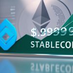 A digital illustration of the Dai stablecoin logo with a steady horizontal line graph and Ethereum blockchain elements, symbolizing its consistent $0.9999 peg in August 2025.