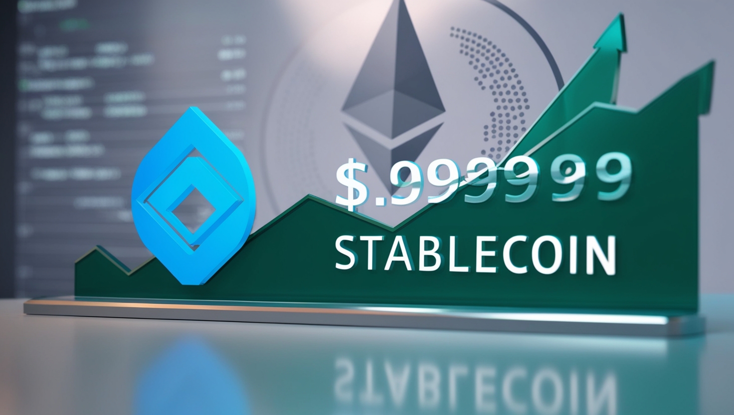 A digital illustration of the Dai stablecoin logo with a steady horizontal line graph and Ethereum blockchain elements, symbolizing its consistent $0.9999 peg in August 2025.