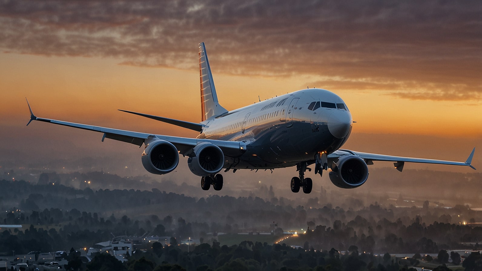 A Boeing 737 MAX jet takes off from a U.S. runway at sunrise, symbolizing the company’s restored FAA certification and renewed growth trajectory.