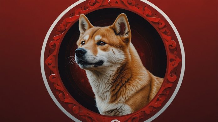 Shiba Inu cryptocurrency logo featuring a stylized Shiba dog on a red and white circular background.