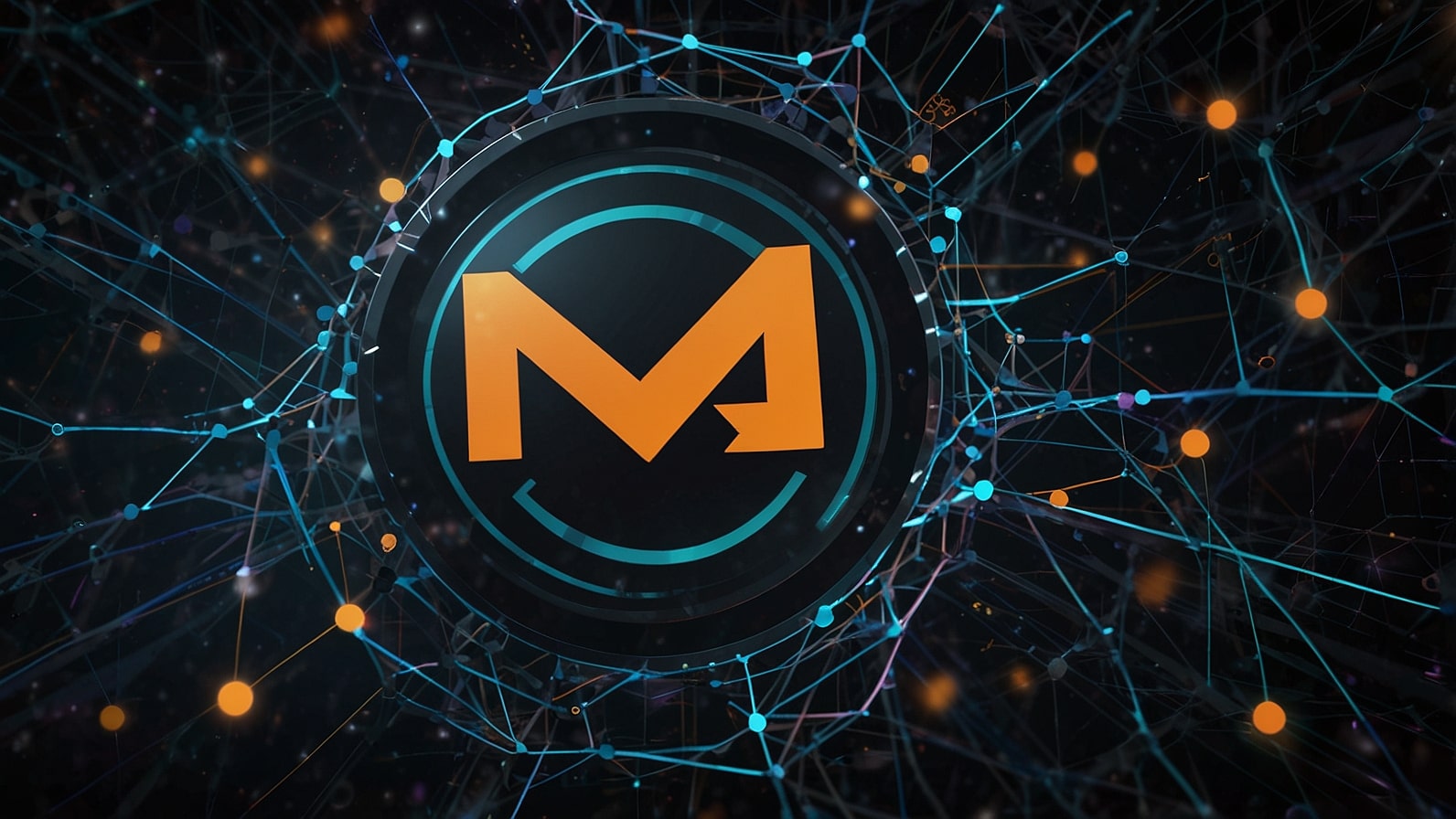 Digital illustration of Monero (XMR) logo with a futuristic blockchain network, showcasing privacy features and market growth in 2025.