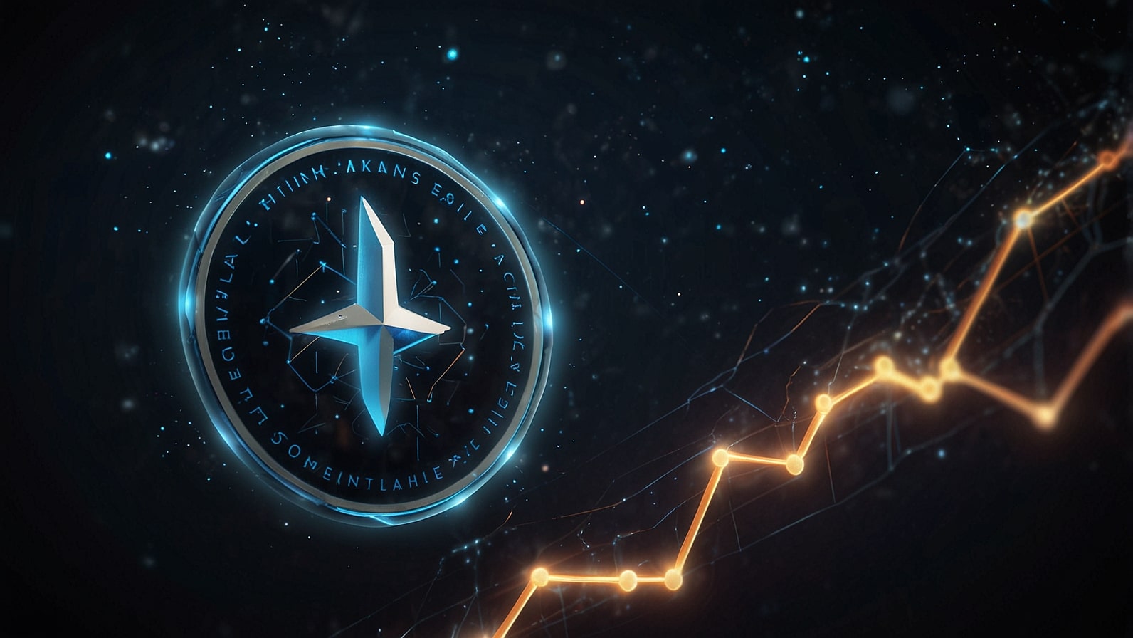 Digital illustration of Stellar's XLM cryptocurrency logo with a glowing upward arrow and blockchain network in the background, symbolizing price growth and Protocol 23 upgrade excitement.