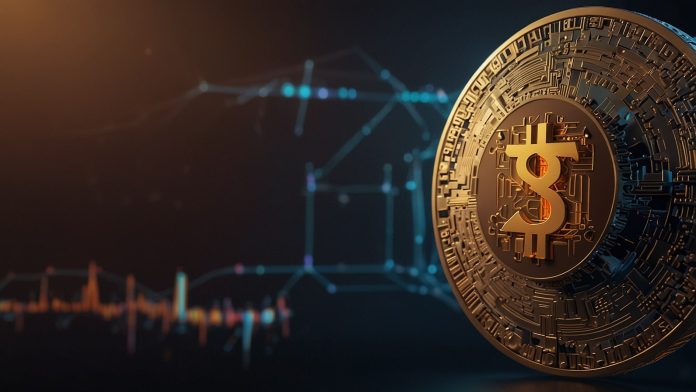 Digital illustration of a glowing Solana (SOL) coin with a futuristic blockchain network in the background, symbolizing its rise amid ETF excitement and quantum computing fears.